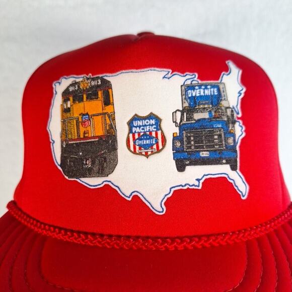 Vintage Union Pacific Full Foam Rope Trucker Hat Dead Stock Transplantation Red - Picture 2 of 10